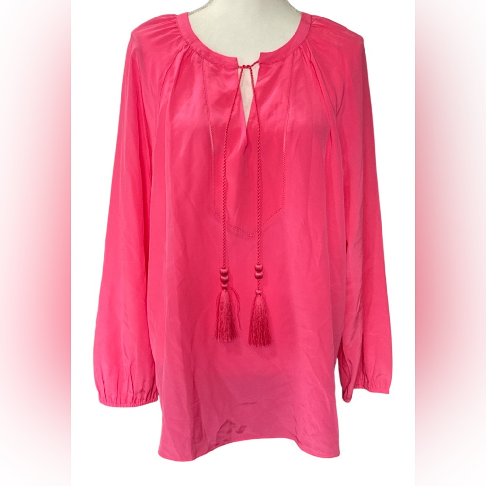 Lilly Pulitzer Vibrant Pink Blouse with Tassels 100% Silk NWOT